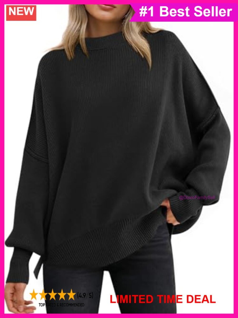 Oversized Chunky Ribbed Knit Pullover Sweater with Batwing Sleeves